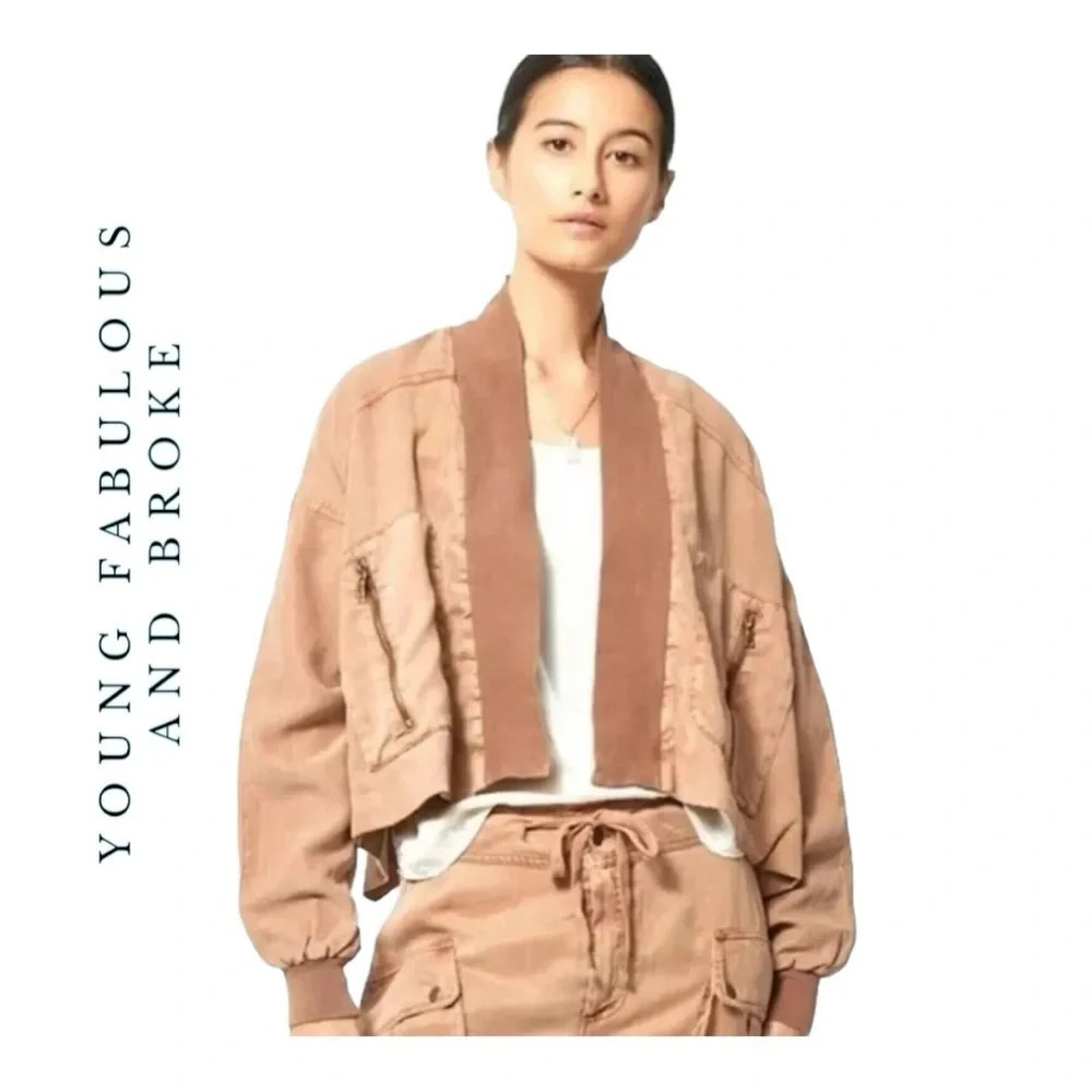 1445. YOUNG FABULOUS AND BROKE FARA CONVERTIBLE CROPPED TANNER BOMBER‎ JACKET